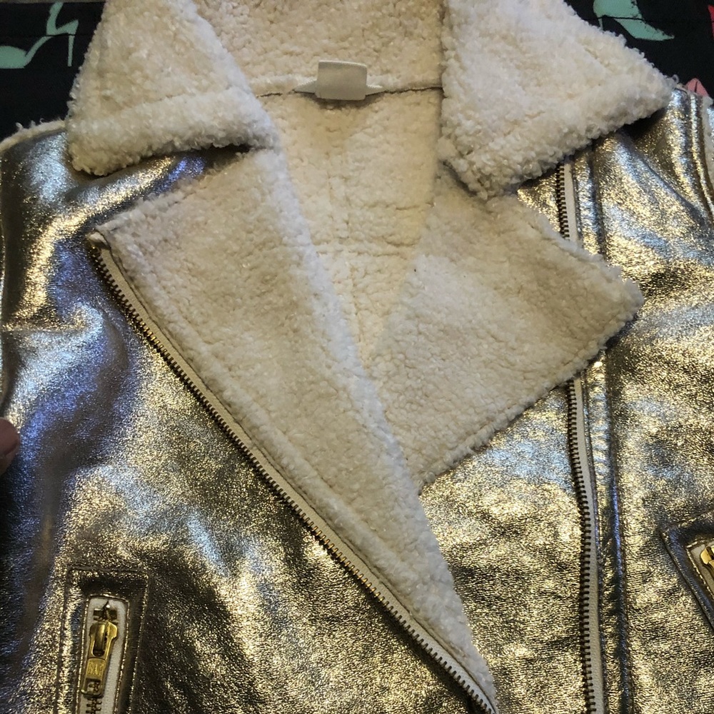 Gap Gold metallic gold faux Sherpa jacket